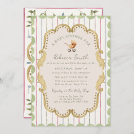 Invitation Preppy Baby Carriage Grandmillennial Baby Shower