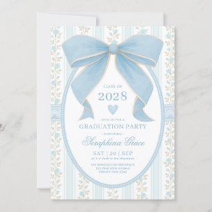 Invitation Preppy Blue Bow Cottagecore Graduation Party