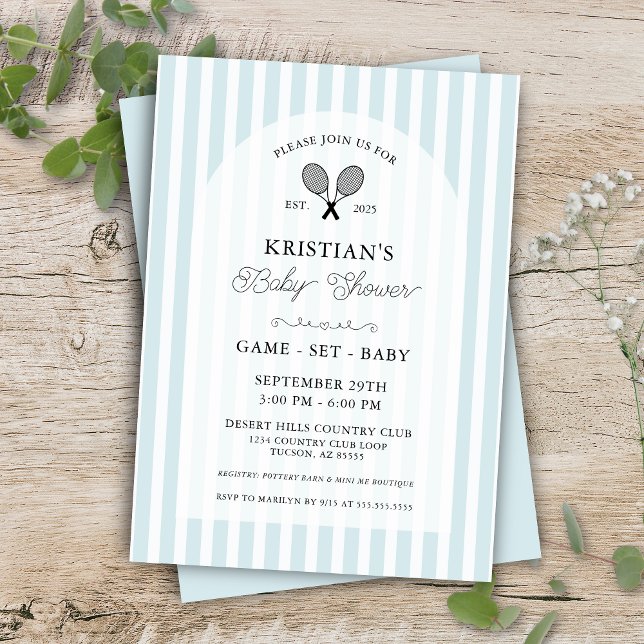 Invitation Preppy Blue Tennis Country Club Baby shower (blue baby shower dont wrap display presents card enclosure for chic preppy country club events)