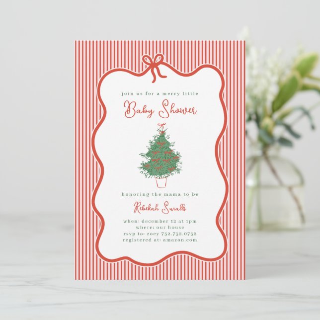 Invitation Preppy Bow Merry Little Baby Shower Invite (Debout devant)