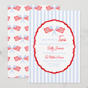 Invitation Preppy Boys Red White & Two Patriotic Birthday