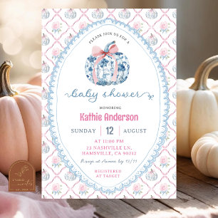 Invitation Preppy Chinoiserie Automne Citrouille Baby shower