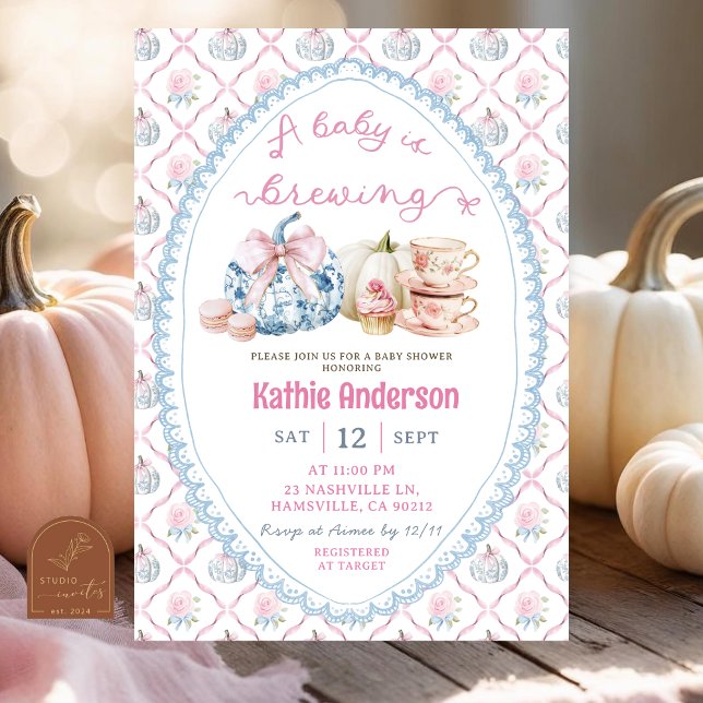 Invitation Preppy Chinoiserie Fall Tea Baby shower (Créateur téléchargé)