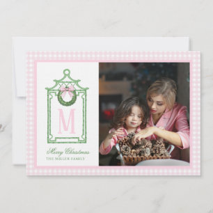 Invitation Preppy Chinoiserie Pagode de Noël Monogramme