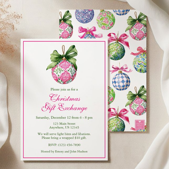 Invitation Preppy Christmas Baubles Ornaments Party (Créateur téléchargé)