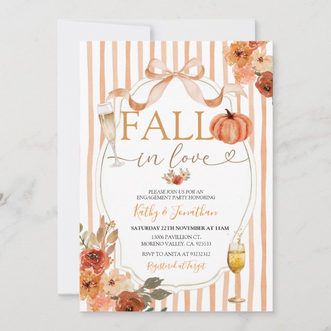 Invitation Preppy Citrouille Fall in Love Arch Engagement Par (Devant)