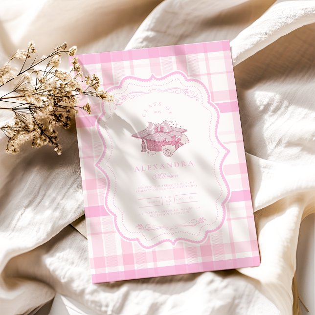 Invitation Preppy Coquette Pink Bow Graduation (Créateur téléchargé)