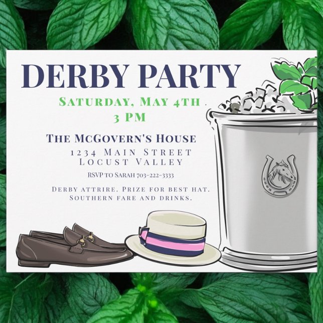 Invitation Preppy Derby Party Fashion Mint Julep (Créateur téléchargé)