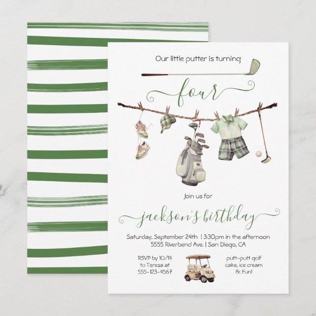 Invitation Preppy Golf Boy fête d'anniversaire (Devant / Derrière)