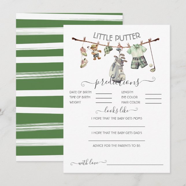 Invitation Preppy Golf Clothesline Baby Predictions Jeu (Devant / Derrière)