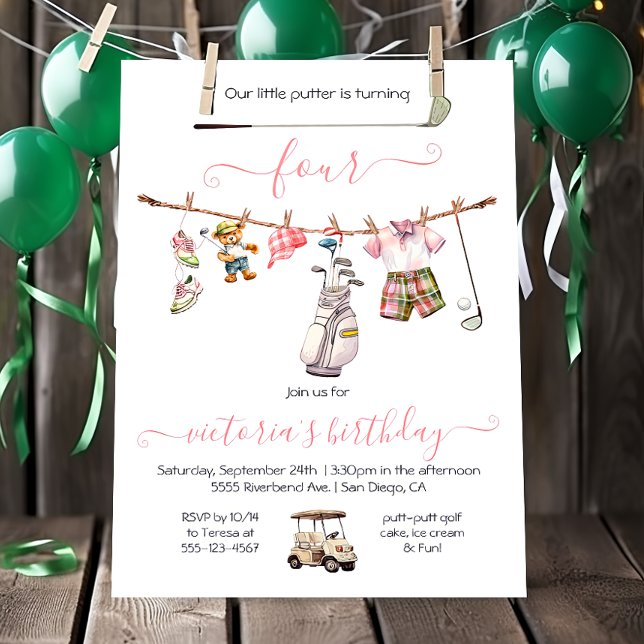 Invitation Preppy Golf fille fête d'anniversaire (Créateur téléchargé)