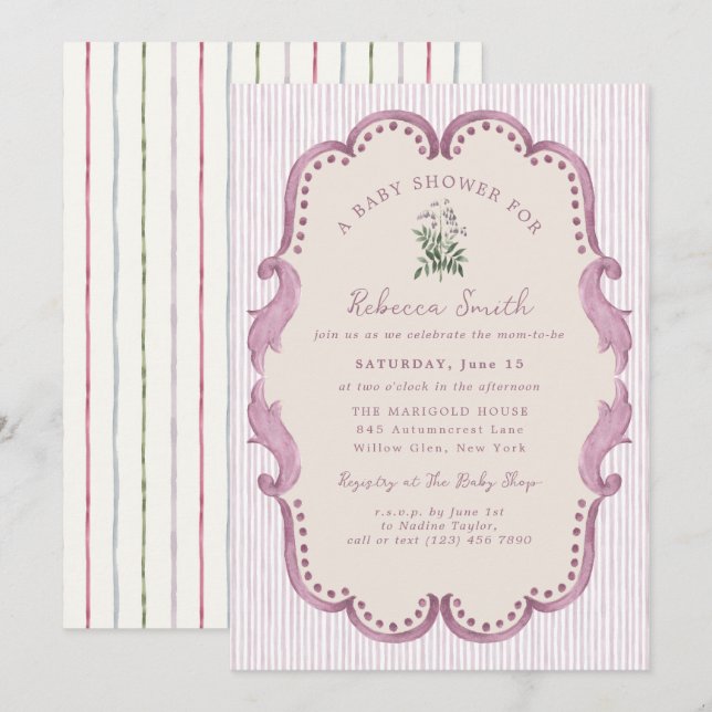 Invitation Preppy Grandmillennial Pink Girl Baby Shower (Devant / Derrière)