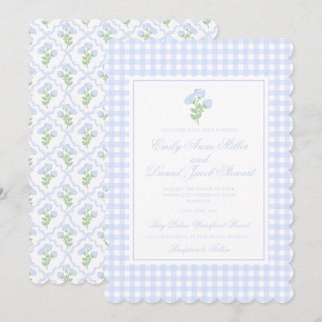 Invitation Preppy Hydrangea Watercolor Trellis Mariage (Devant / Derrière)