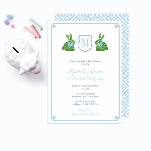 Invitation Preppy Monogramme Un Petit Garçon Fête Baby shower (Créateur téléchargé)