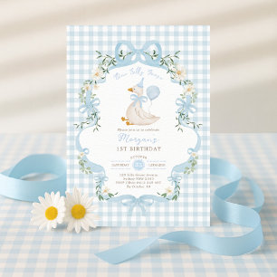 Invitation Preppy One Silly Goose Blue Bow 1er anniversaire