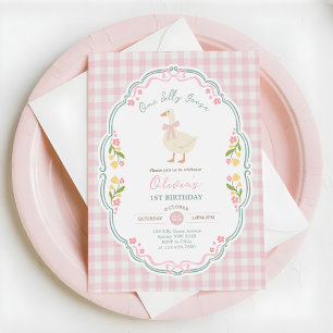 Invitation Preppy One Silly Goose Rose Ruban Fille 1er Annive