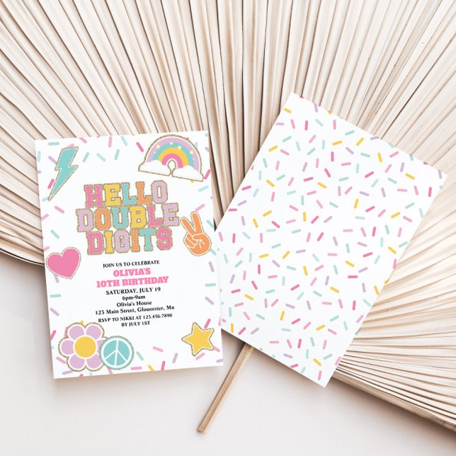 Invitation Preppy Patch Hello Double chiffres 10e anniversair (Créateur téléchargé)