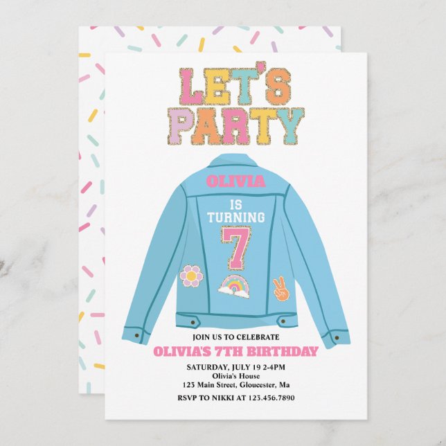 Invitation Preppy Patch jean jacket 7E anniversaire (Devant / Derrière)