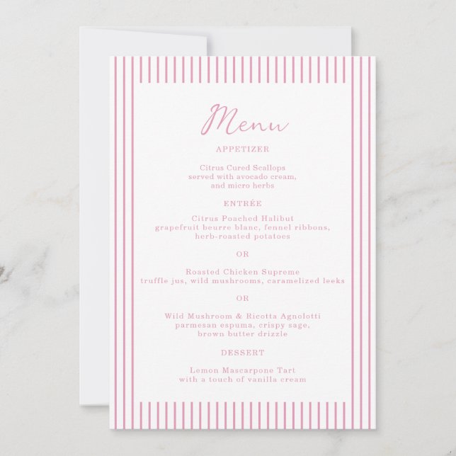 Invitation Preppy Peony Pink Chic Monogram Wedding Menu Card (Devant)