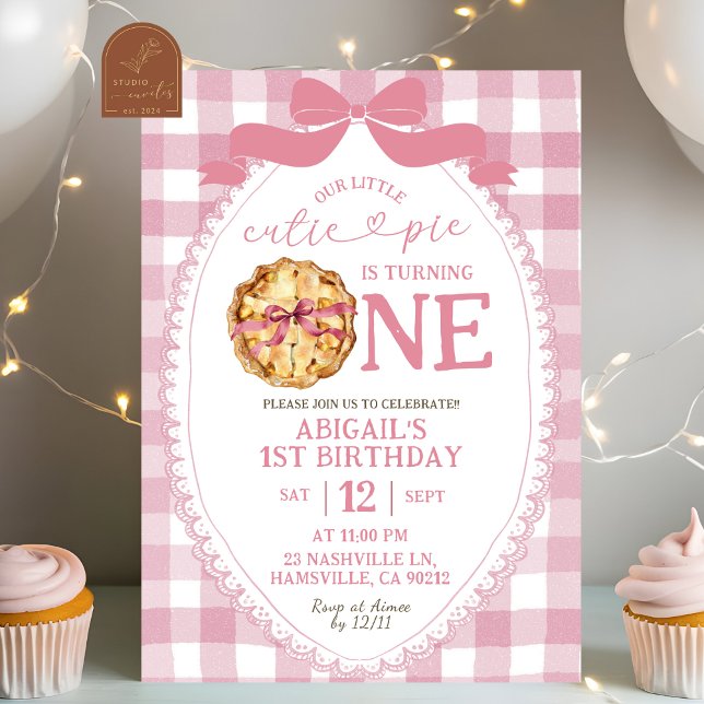 Invitation Preppy Pink Bow Coquette Premier anniversaire (Créateur téléchargé)