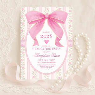 Invitation Preppy Pink Bow Cottagecore Graduation Party