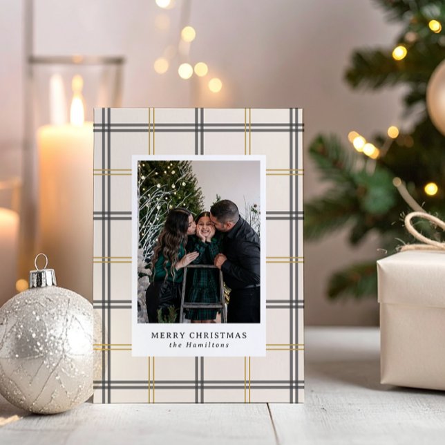 Invitation Preppy Plaid Double Stripe Window Christmas Card (Créateur téléchargé)