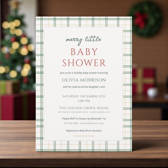 Invitation Preppy Plaid Merry Little Baby Shower (Créateur téléchargé)