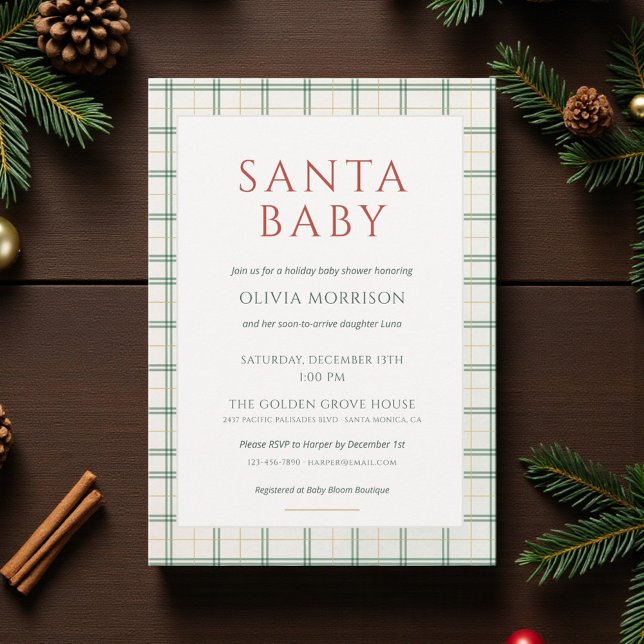 Invitation Preppy Plaid Santa Baby Shower (Créateur téléchargé)