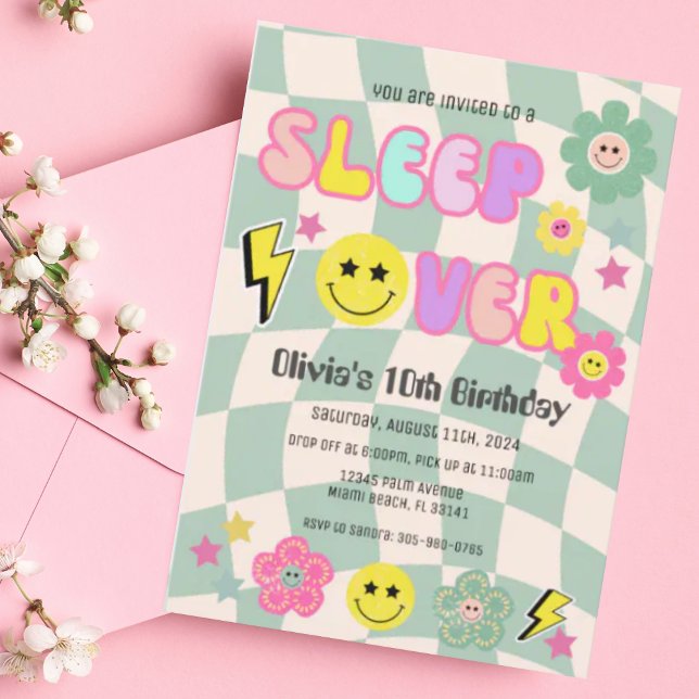 Invitation Préppy Sage Vert Y2K Sommeil sur Anniversaire (Créateur téléchargé)