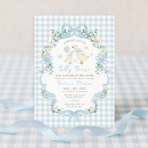 Invitation Preppy Silly Goose Blue Bow Boy Baby shower