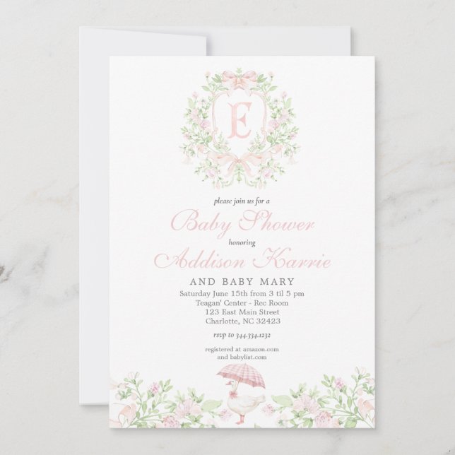 Invitation Preppy Silly Goose  Girl Baby Shower Invite (Devant)