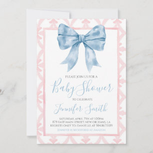 Invitation Preppy Southern Blue Bow Girl Baby shower
