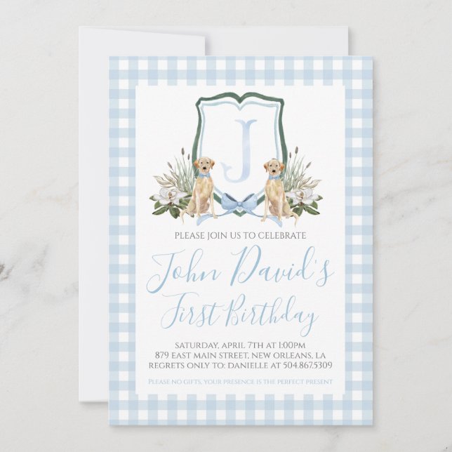 Invitation Preppy Southern Blue Boy Chien premier anniversair (Devant)