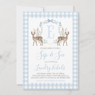 Invitation Preppy Southern Blue Boy Deer Hunter Sip et Voir