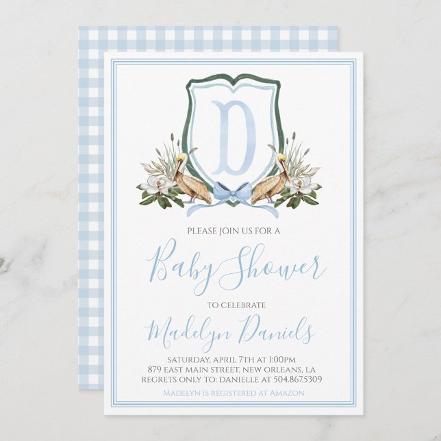 Invitation Preppy Southern Blue Boy Pelican Baby shower (Créateur téléchargé)