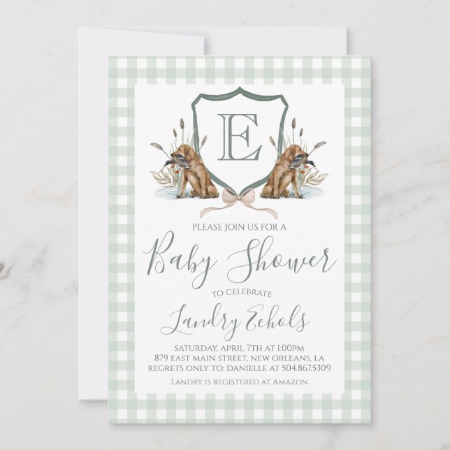 Invitation Preppy Southern Boy Hunting Duck Chien Baby shower (Devant)