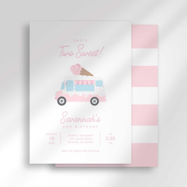 Invitation Preppy Stripe Two Sweet Ice Cream Birthday (Créateur téléchargé)