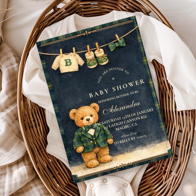 Invitation Preppy Teddy Bear Plaid Baby Shower (Créateur téléchargé)