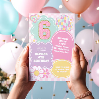 Invitation Preppy Varsity pastel patch 6e anniversaire