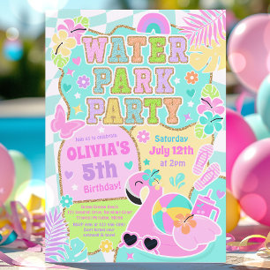 Invitation Preppy Water Park Party Cute Girly Pool Anniversai