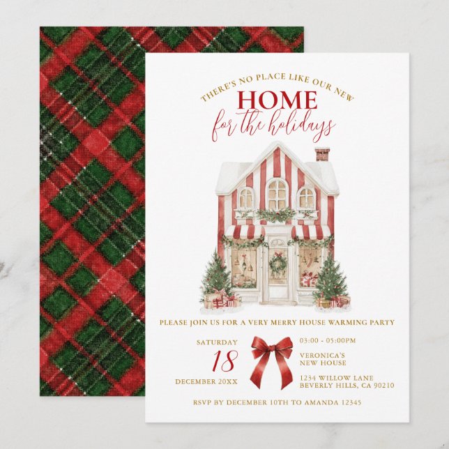 Invitation Preppy Winter Housewarming Party New Home (Devant / Derrière)