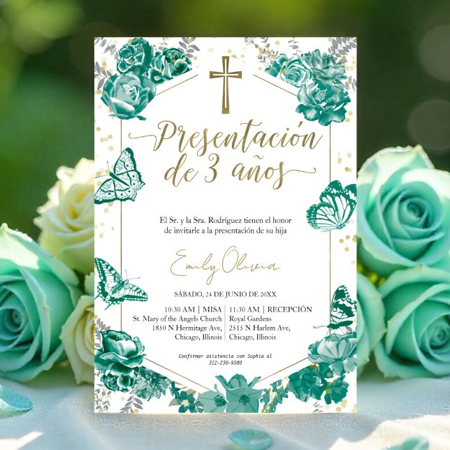 Invitation Presentación 3 años Papillon d'invitation espagnol (Créateur téléchargé)