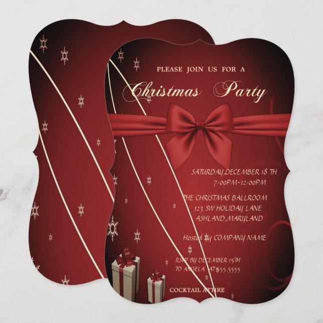 Invitation Présents rouges, Bow Company Noël Party (Devant / Derrière)