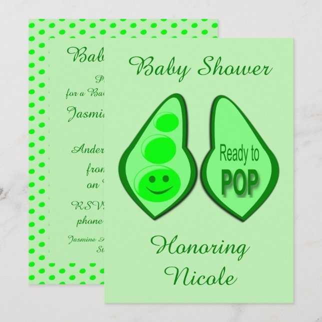 Invitation Prêt à couper le Baby shower de pois verts (Devant / Derrière)