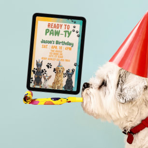 Invitation Prêt à faire la fête, chiens de fête, anniversaire