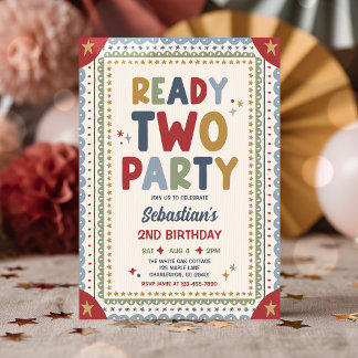 Invitation Prêt à faire la fête Garçon anniversaire 2 ans Fêt