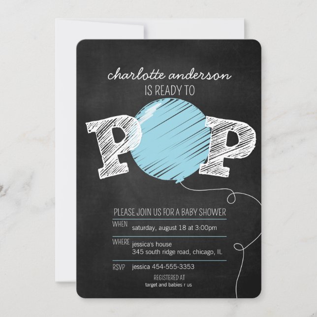 Invitation Prêt à faire Pop Blue Balloon Baby shower Invitati (Devant)