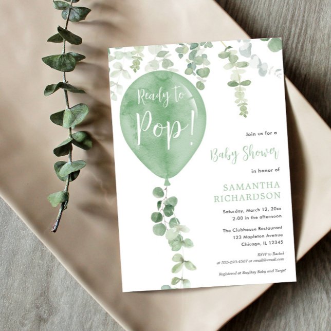 Invitation Prêt à introduire le baby shower de ballons vert m (Créateur téléchargé)