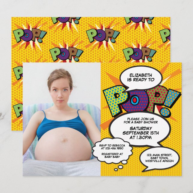Invitation Prêt à pop Baby shower moderne photo amusante (Devant / Derrière)