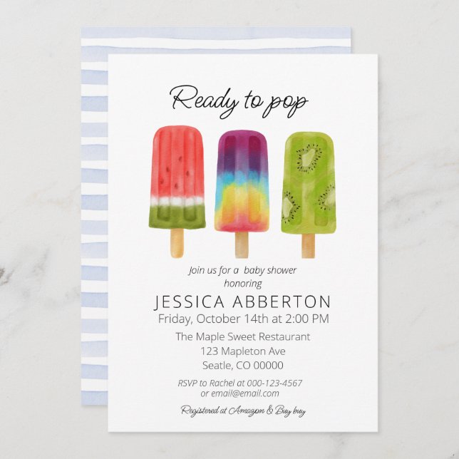 Invitation Prêt à pop Baby shower Popsicle (Devant / Derrière)